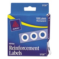 Avery® Dispenser Pack Hole Reinforcements, 1/4" Dia, White, 1000/ 072782057206