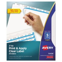 Avery® Print & Apply Clear Label Dividers w/White Tabs, 5-Tab
