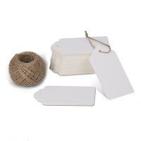 G2PLUS Kraft Paper Tags, Gift Tags with String 10cm X 5cm White Craft Tags Bonbonniere Paper Tags with Twine Perfect for Arts and Crafts, Valentine's Day, Wedding and Holiday, 100PCS
