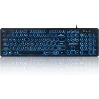 Perixx Periboard Wired Backlit USB Keyboard - Tri-Color Illuminated LED Round Keycaps 