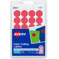 Avery Print/Write Self-Adhesive Removable Labels, 0.75 Inch Diameter, Red, 1008 per Pack (5466)