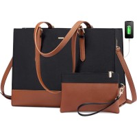 LOVEVOOK Laptop Tote Bag 15.6 Inch - Black & Brown