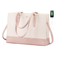 LOVEVOOK Laptop Tote Bag 15.6 Inch - Beige & Pink