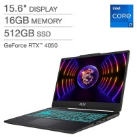 MSI Cyborg 15 A13VE-218US Gaming Laptop 15.6" FHD 144Hz, Intel Core i7-13620H, GeForce RTX 4050, 16GB RAM, 512GB NVMe SSD, Thunderbolt 4, USB-Type C, Cooler Boost, Win 11 Home - Black