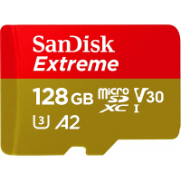 SanDisk 128GB Extreme microSDXC UHS-I Memory Card with Adapter - C10, U3, V30, 4K, A2, Micro SD - SDSQXA1-128G-GN6MA 