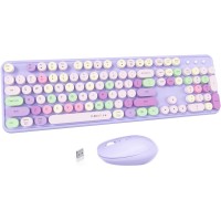 Ubotie Colorful Typewriter Style Wireless Mouse & Keyboard Combo - Purple & Colorful 