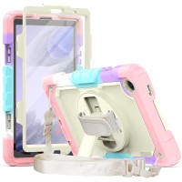 Samsung Galaxy Tab A7 Lite Case w/ Screen Protector, Hand Strap & Shoulder Strap - 8.7 Inch (2021) - Beige & Pink