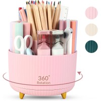 SKYDUE 360 Degree Rotating Desk Organizer Pencil & Pen Holder - 5 Slots - Pink