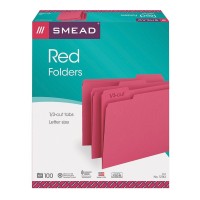Colored File Folders 1/3-Cut Tabs, Letter Size, Red, 100/Box