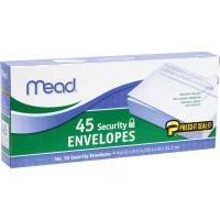 Mead No.10 Envelopes, Security, Press-it Seal-it, 4-1/8" X 9-1/2", White, 45 Per Box (75026)