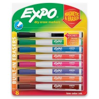 EXPO Magnetic Dry Erase Markers with Built‑In Eraser, Fine Tip, Assorted Colors (8 Count)