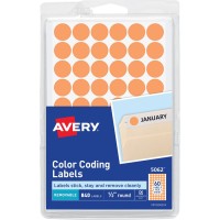 Removable Self-Adhesive Color-Coding Labels 1/2in dia Neon Orange 840/Pack