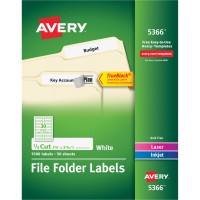 Avery® Permanent File Folder Labels, TrueBlock, Inkjet/Laser, White