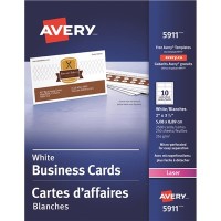 Avery (5911) Printable Microperforated Business Cards with Sure Feed Technology, Laser, 2 x 3.5, White, Uncoated, 2500/Box