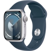 Apple Watch Series 9 (GPS) Silver Aluminum Case With Storm Blue Sport Band - 41mm S/M