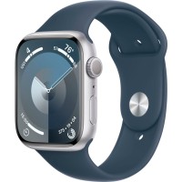 Apple Watch Series 9 (GPS) Silver Aluminum Case with Storm Blue Sport Band - 45mm M/L