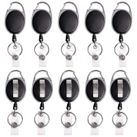 Retractable Badge Reel with Clip and Key Ring for ID Card Holders Black - Single 