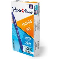 Paper Mate Gel Pen, Profile Retractable Pen, 0.7mm, Blue, 12 Count