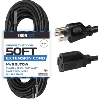 Iron Heavy Duty Extension Cord with 3 Electrical Power Outlets - 50FT / 15M