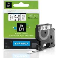 DYMO 45013 Standard D1 Labeling Tape for LabelManager Label Makers, Black Print On White Tape, 1/2'' W x 23' L