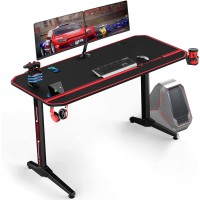 Vitesse 55 Inch Ergonomic Gaming Desk, Z Shaped Office PC Computer Desk with Large Mouse Pad, Gamer Tables Pro with USB Gaming Handle Rack, Stand Cup Holder and Headphone Hook, Carbon Fiber Black