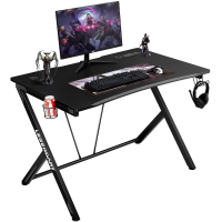 KEALIVE Gaming Desk 45.3" with USB Port, Home Office Computer Table with Cup Holder and Headphone Hook, Racing Style Black Gamer Workstation with 2 Cable Management Holes