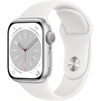 Apple Watch Series 8 GPS 41mm Silver Aluminum Case with White Sport Band - S/M - White