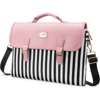 LOVEVOOK Leather Messenger Laptop Bag 15.6 Inch - Stripe Pink