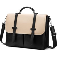 LOVEVOOK Leather Messenger Laptop Bag for Women 15.6 Inch - Black & Beige