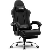 GTPLAYER Gaming Chair with Footrest and Lumbar Support, Height Adjustable, 360° Swivel Seat and Headrest - Black