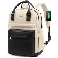 LOVEVOOK Laptop Backpack 15.6 Inch with USB Charging Port - Beige & Black