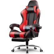 GTPLAYER Gaming Chair with Footrest and Lumbar Support, Height Adjustable, 360° Swivel Seat and Headrest - Red & Black