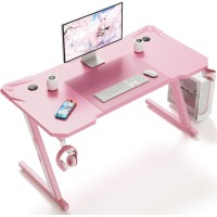 Homall 47 Inch Gaming Desk, Computer Desk with Cup Holder & Headphone Hook - Carbon fiber Pink