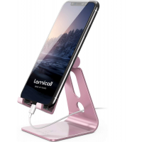 Adjustable Cell Phone Stand - Lamicall Desk Phone Holder, Cradle Dock, Compatible with Phone 12 Mini 11 Pro Xs Max XR X 8 7 6 Plus SE, All Smartphones, Office Desktop Accessories - Rose Gold