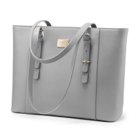LOVEVOOK Laptop Bag for Women, Structured Leather Computer Bag, Professional Work Tote Purse, Teacher/Attorney’s Choice, Light-Grey