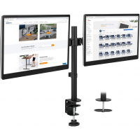 Mount-It! Dual Monitor Mount | Double Monitor Desk Stand | Interchangeable C-Clamp and Grommet Base | Two Heavy Duty Height Adjustable Arms Fit 2 Computer Screens 19 21.5 24 27 32 Inches | VESA 75 100
