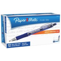 Paper Mate Profile Elite Retractable Ballpoint Pen, Blue Ink, Bold 12X