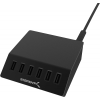 Sabrent Premium 60 Watt (12 Amp) 6-Port Aluminum Family-Sized Desktop USB Rapid Charger. Smart USB Charger with Auto Detect Technology - Black