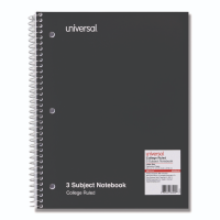 Universal Wirebound Notebook, 3-Subject, Medium/College Rule, Black Cover, (120) 11 x 8.5 Sheets - UNV66400