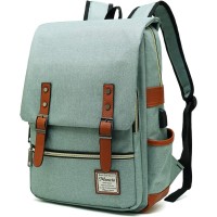 Vintage Laptop Business Backpack with USB Charging Port - 15.6 Inch - Green