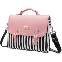 LOVEVOOK Leather Messenger Laptop Bag 14.0 Inch - Pink & Striped 