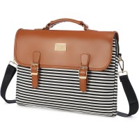 LOVEVOOK Leather Messenger Laptop Bag 15.6 Inch - Brown & Stripes 