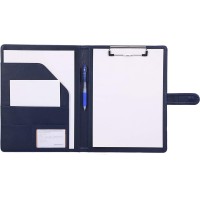 Premium Faux Leather Port & Padfolio Folders with Pockets, Business Card Holder - Navy Blue