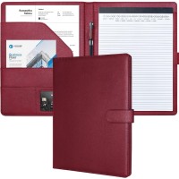Premium Faux Leather Port & Padfolio Folders with Pockets, Business Card Holder - Dark Red