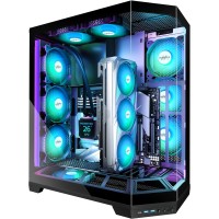 MUSETEX ATX Mid Tower Gaming PC Case 270° Full View Tempered Glass- Vertical GPU Mounting Design w/ Pre-Installed 5 PMW ARGB Fans - Black