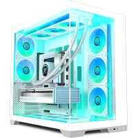 Kediers H4 ATX Mid Tower Gaming Computer Case Tempered Glass - 5 Pre Installed Fans - White