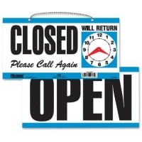 Headline® Sign Double-Sided Open/Will Return Sign w/Clock Hands
