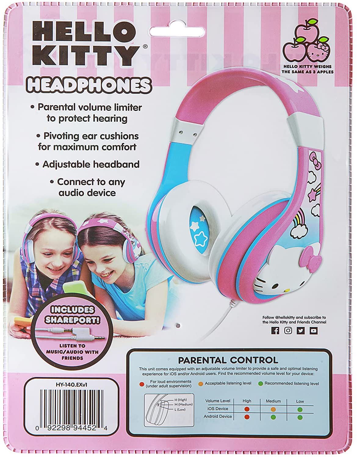 eKids Hello Kitty Headphones for Kids, Wired Headphones (3.5mm Jack) 