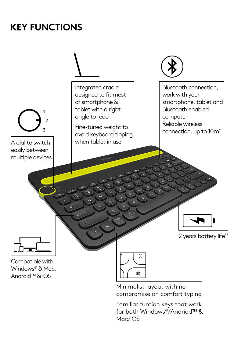 Logitech K480 Bluetooth Compact Keyboard 