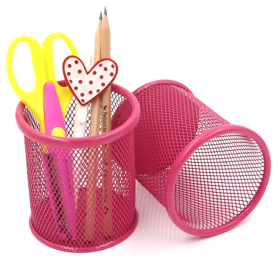 MESH STEEL PEN HOLDER PINK 2X